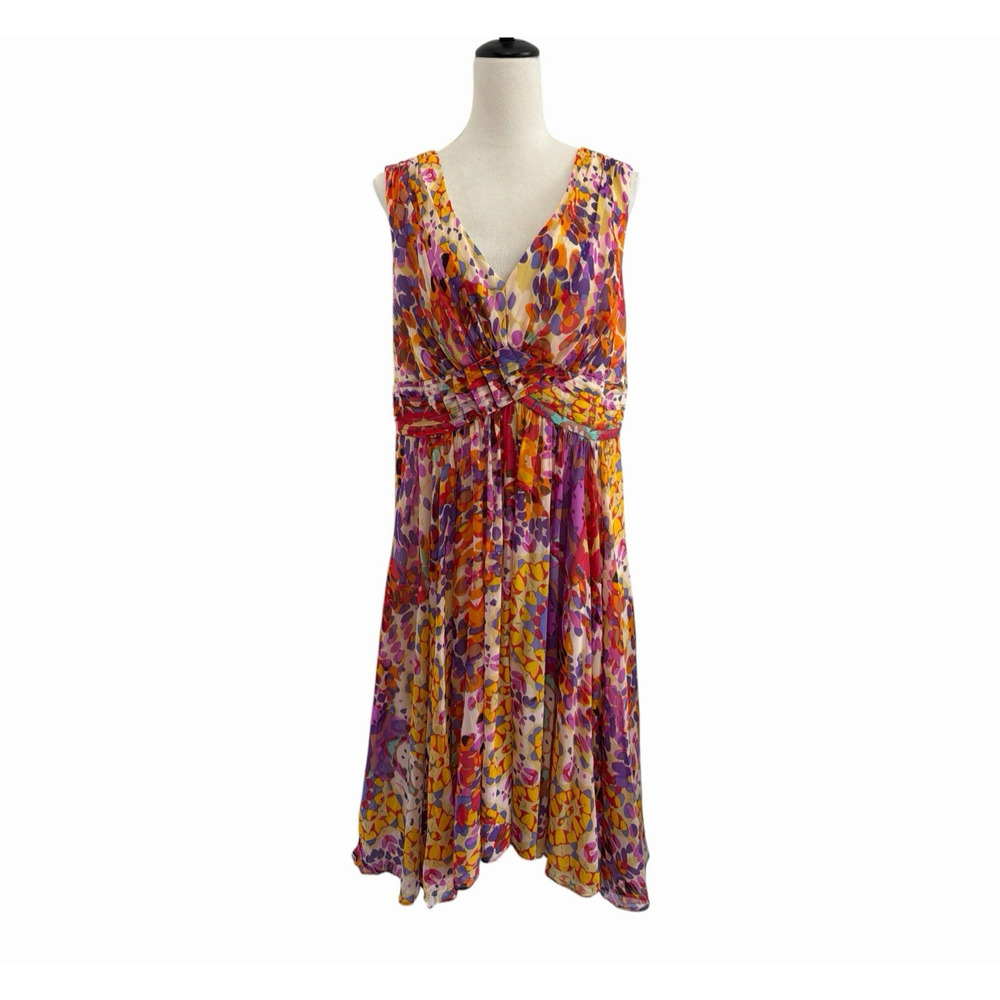 Suzi Chin For Maggy Boutique Midi Dress Womens 14W Multicolor Silk Sleeveless